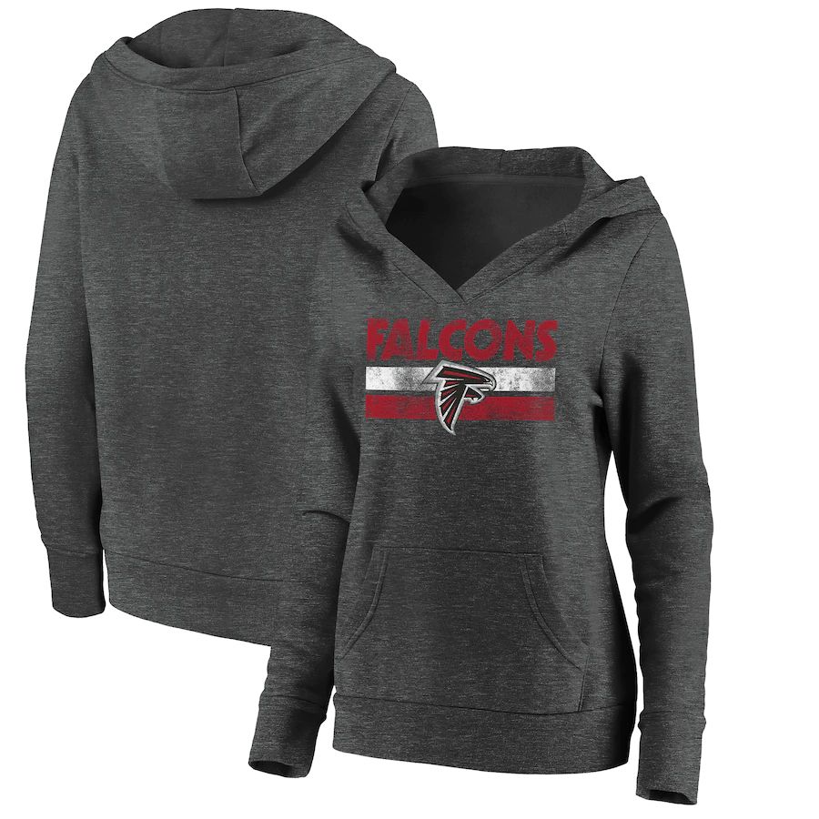 Women Atlanta Falcons Fanatics Branded Charcoal First String V-Neck Pullover Hoodie